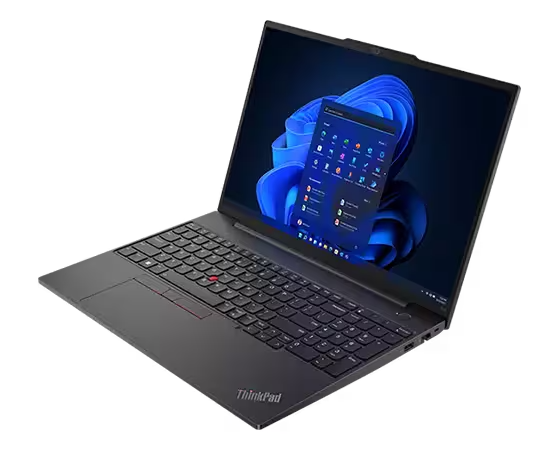 Open laptop with the screen lit up with a menu on the screen and blue roses as the background