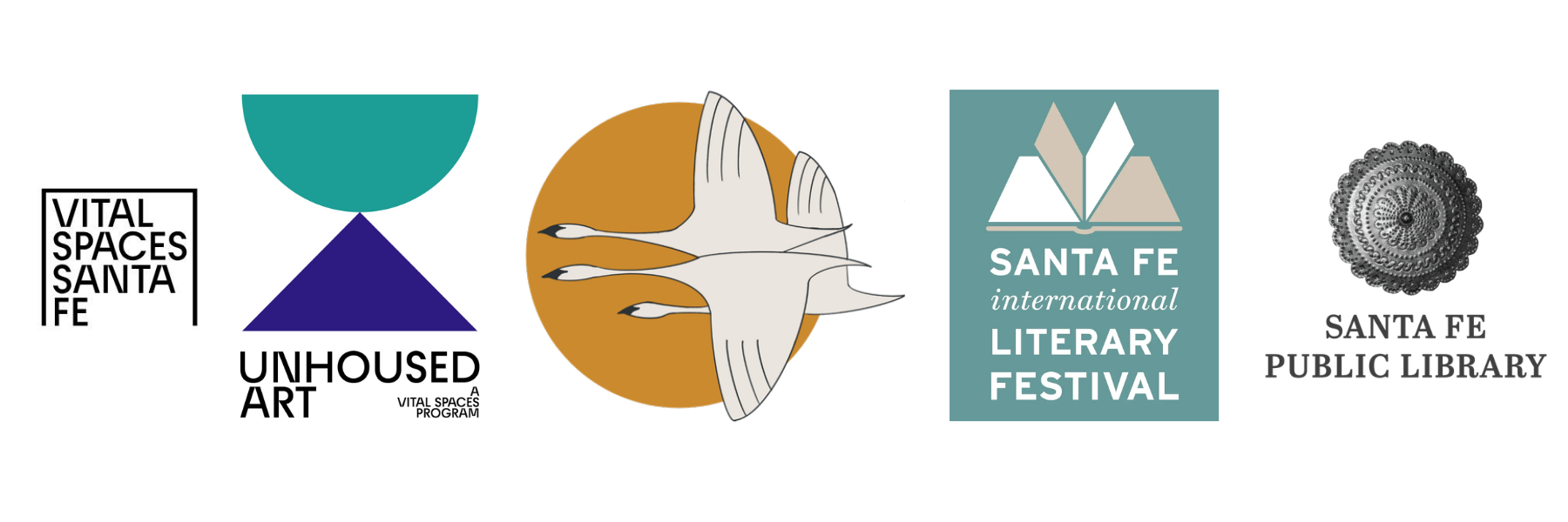 Sponsor logos for VOICES IN THE LIBRARY event.