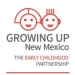 Growing Up New Mexico logo with line drawings of smiley faces in orange