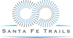Santa Fe Trails logo of an infinity symbol in black and blue