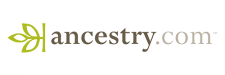 ancestry.com logo with a green sideways leaf