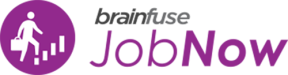 Brainfuse JobNow black and purple logo with an icon of a person climbing stairs