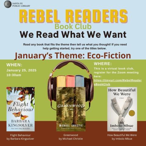 Rebel Readers January 2025 Flyer. All information is also in Event Details.