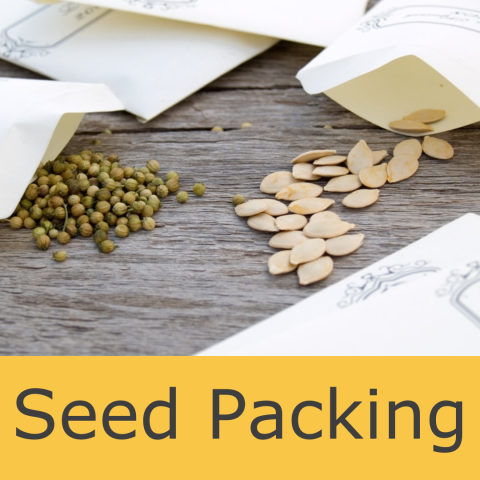 Words Seed Packing with image of seed packets