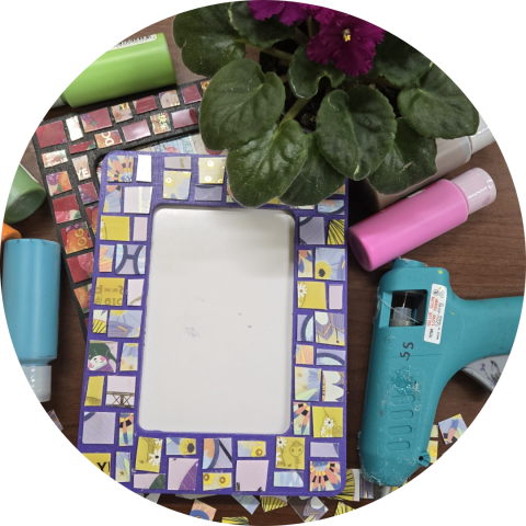 Picture frames with mosaic tiles glued on