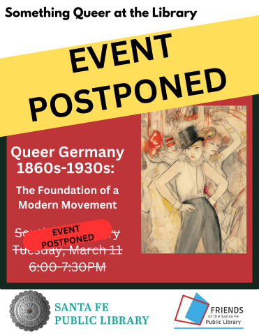 1920s German painting by Jeanne Mammen of butch lesbian in top hat and scarf with flapper dancing behind her