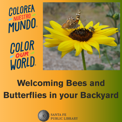 Image of a bee and butterfly on a sunflower with program title underneath.