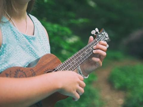 photograph  of a person playing a Ukulele