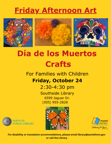 image of paper flowers, masks, sugar skulls, and monarchs