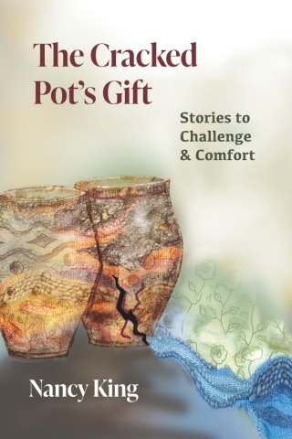 "The Cracked Pot's Gift: Stories to Challenge & Comfort" book cover with two pots, one of them is cracked and leaking water