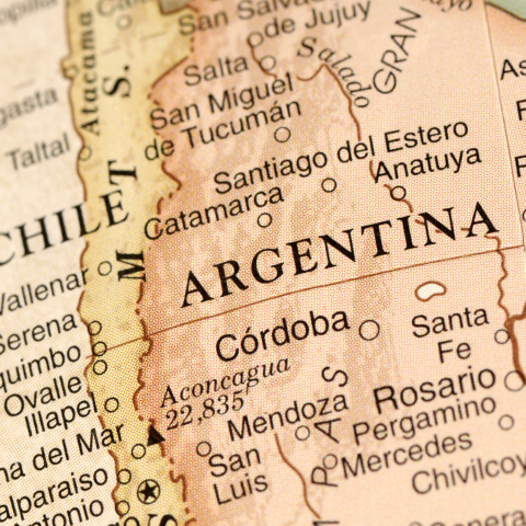 Close-up map showing Argentina.