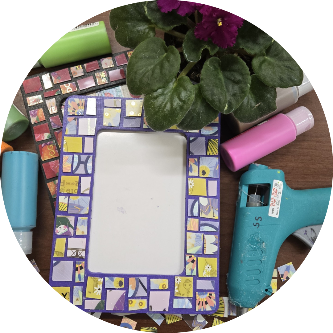 Picture frames with mosaic tiles glued on