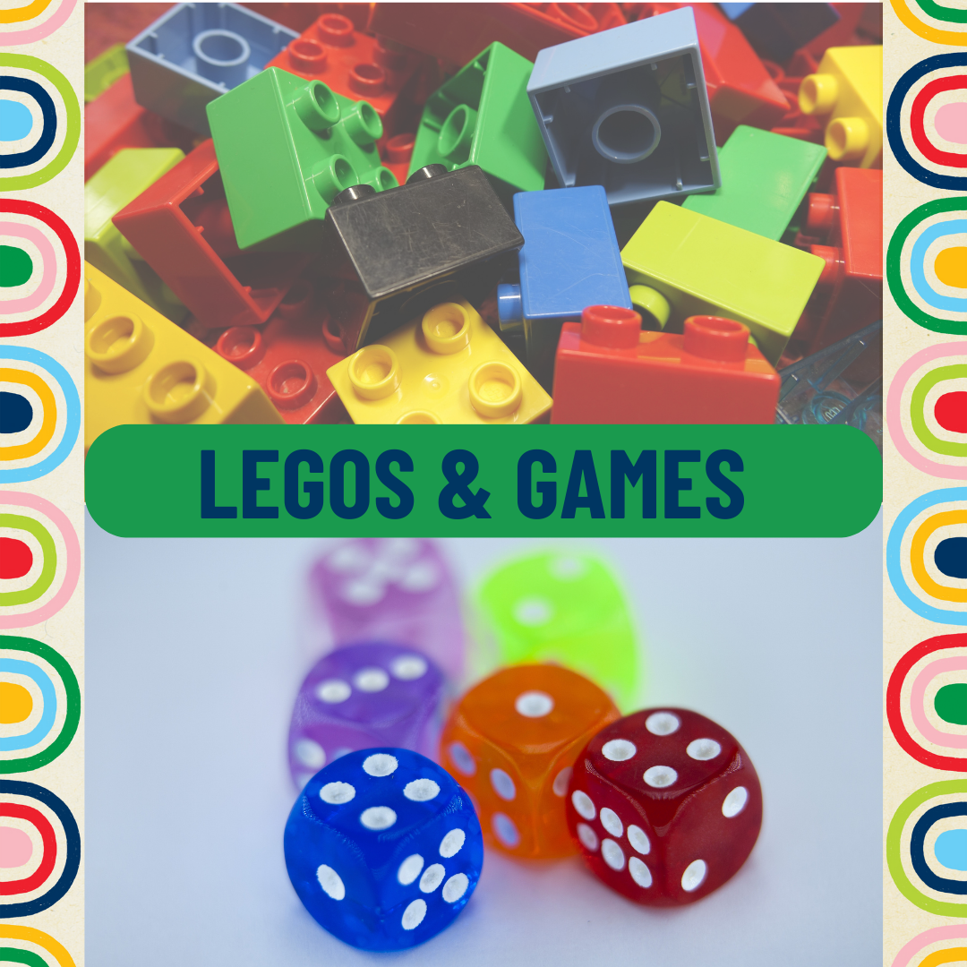 image of lego blocks and colorful dice