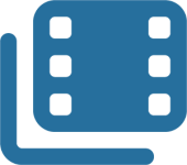 blue microfilm icon matching the site color