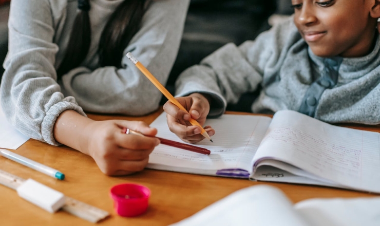 Two children doing homework