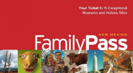 Image with a red background and white text reading "Family Pass". Horizontal row of images below the text.